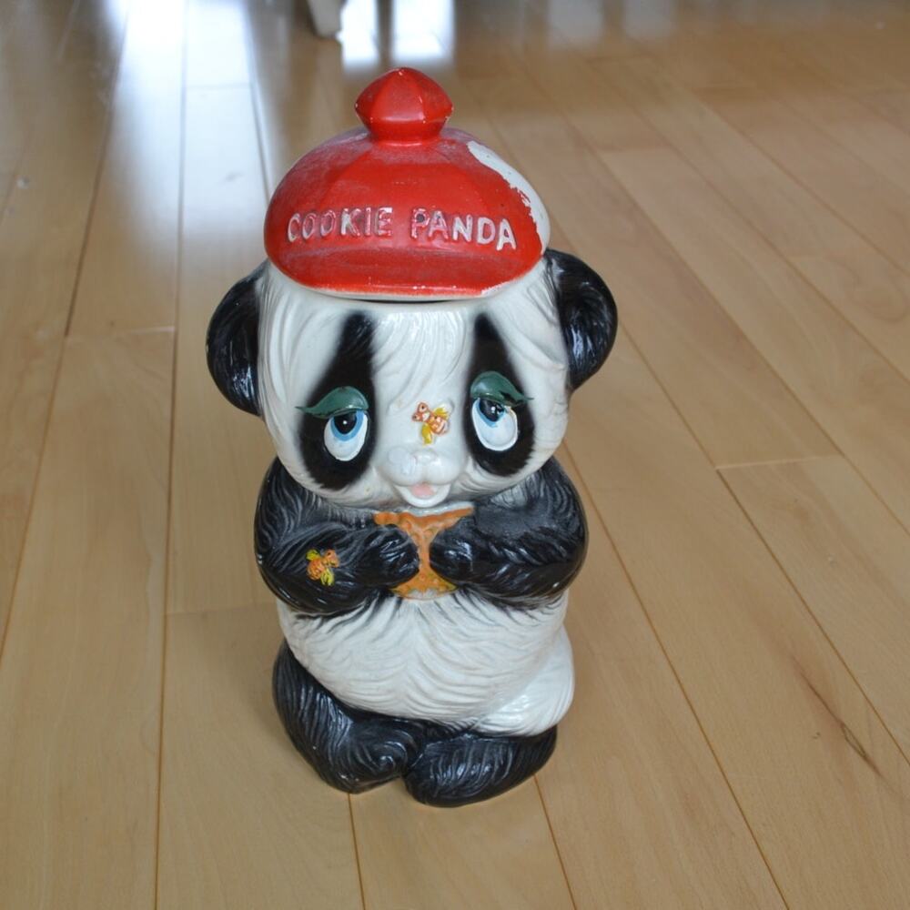 Vintage 60s Cookie Panda Cookie Jar Ceramic